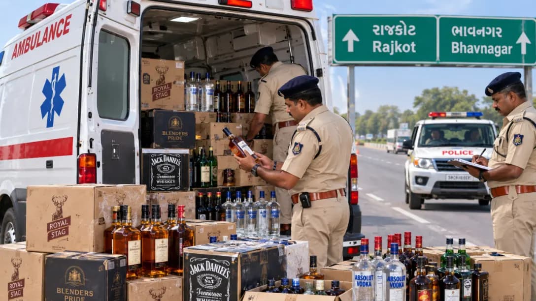 Foreign Liquor Seized from Ambulance on Rajkot-Bhavnagar Highway
