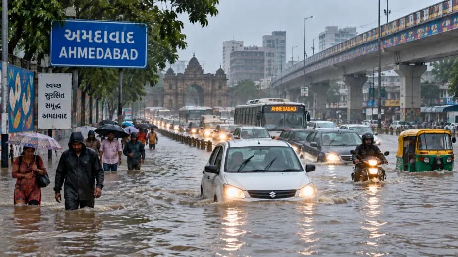 Heavy Rain Causes Flooding Situation in Ahmedabad