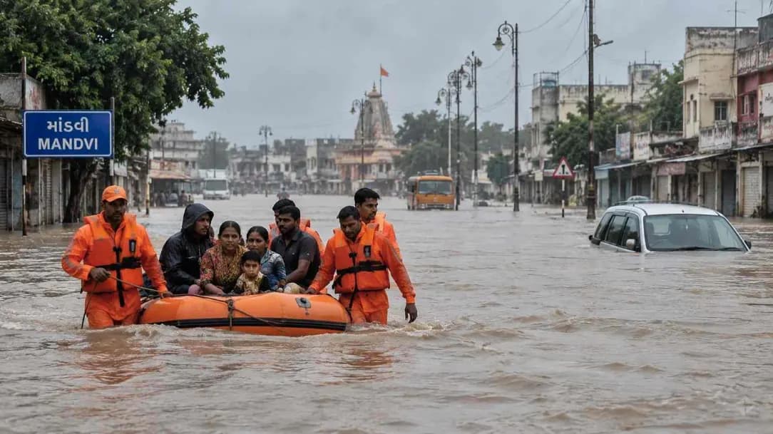 Heavy Rain Hits Gujarat, Red Alert Amid Flooding in Kutch