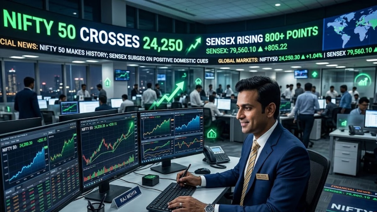Stock Market Rallies: Nifty50 Above 24,250, BSE Sensex Gains 800 Points