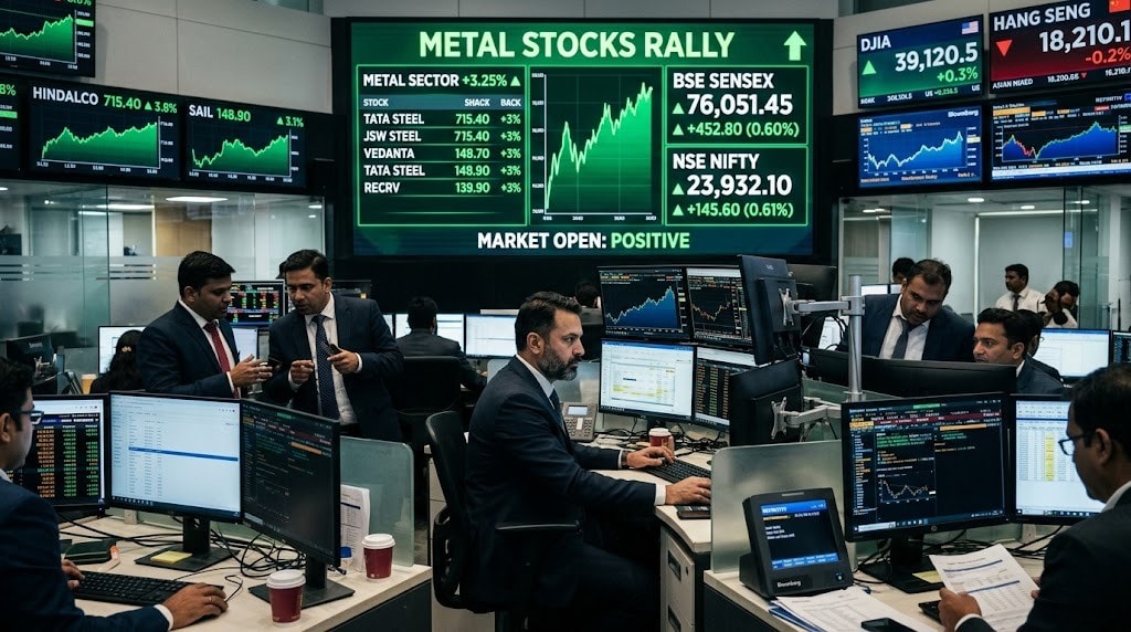 Sensex Rises 50 Points to 76,050 as Buying Momentum Strengthens in Metal Stocks