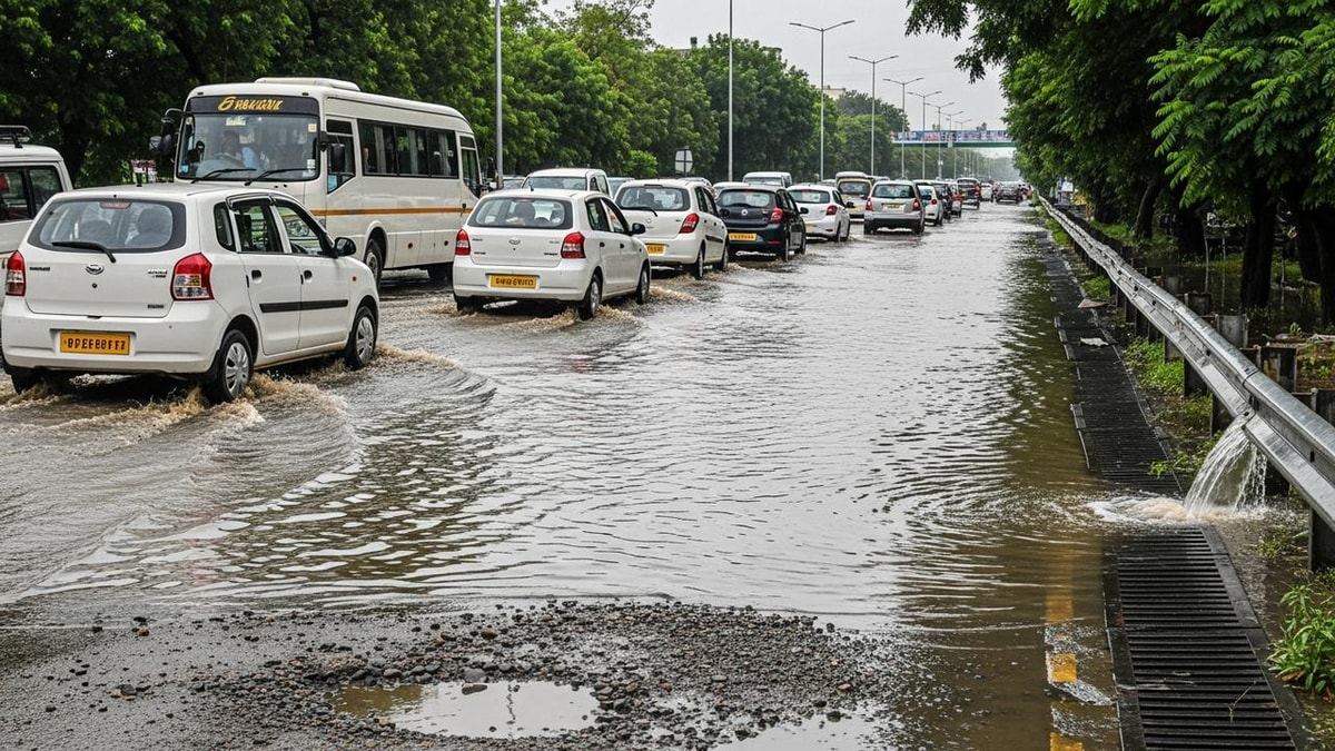 Rainfall in Ahmedabad Causes Drainage Issues and Traffic Jam