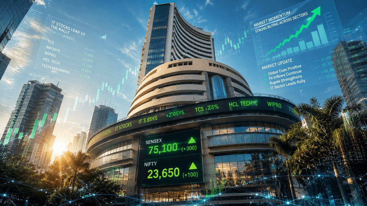 Sensex Rises 200 Points to Reach 76,400, Nifty Trades Strong Near 23,900