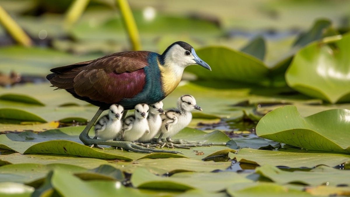 Viral Photo of African Jacana Father with Eight Legs