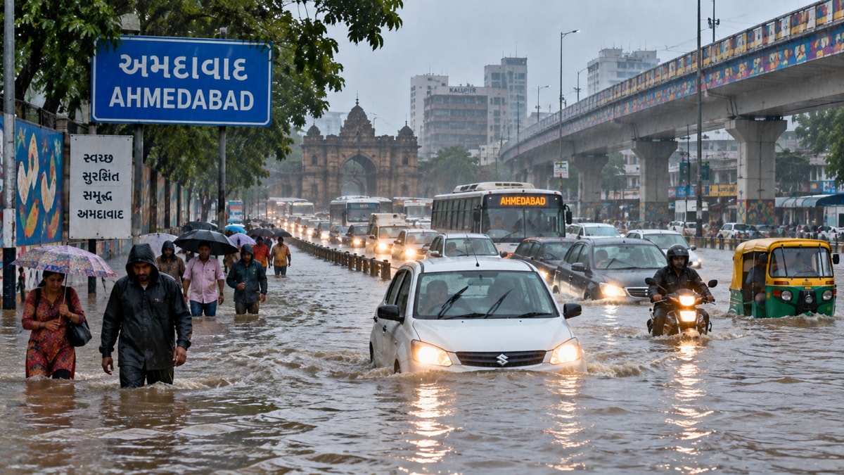 Heavy Rain Causes Flooding Situation in Ahmedabad