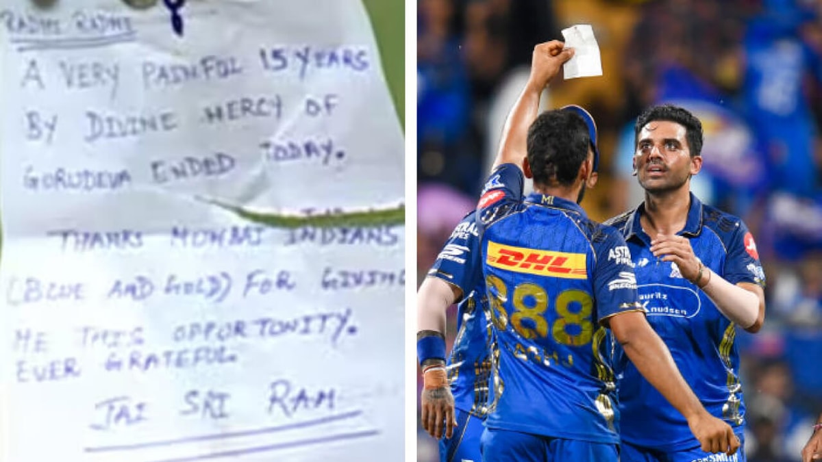 Emotional Celebration with ‘Jai Shri Ram’ Note: Raghu Sharma’s Touching Moment After First IPL Wicket Emotional Celebration with ‘Jai Shri Ram’ Note: Raghu Sharma’s Touching Moment After First IPL Wicket