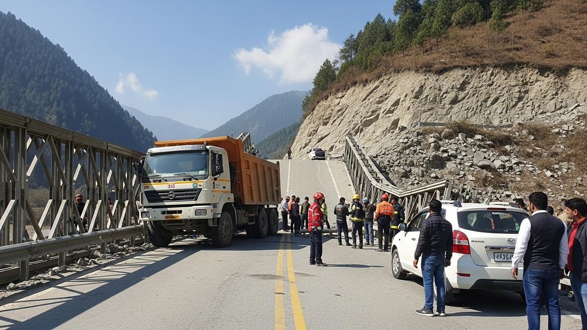 Bailey Bridge Collapses in Himachal Pradesh, Dumper Falls into Gorge Bailey Bridge Collapses in Himachal Pradesh, Dumper Falls into Gorge