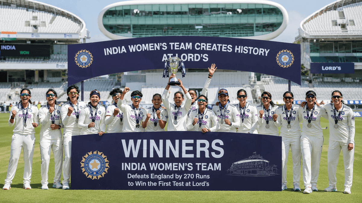 India Women's Team Creates History at Lord's - Defeats England by 270 Runs to Win the First Test India Women's Team Creates History at Lord's - Defeats England by 270 Runs to Win the First Test