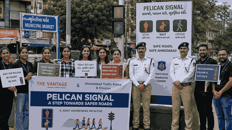 Ahmedabad Traffic Awareness Drive on Pelican Signals, Citizens Urged to Follow Road Safety Rules Ahmedabad Traffic Awareness Drive on Pelican Signals, Citizens Urged to Follow Road Safety Rules