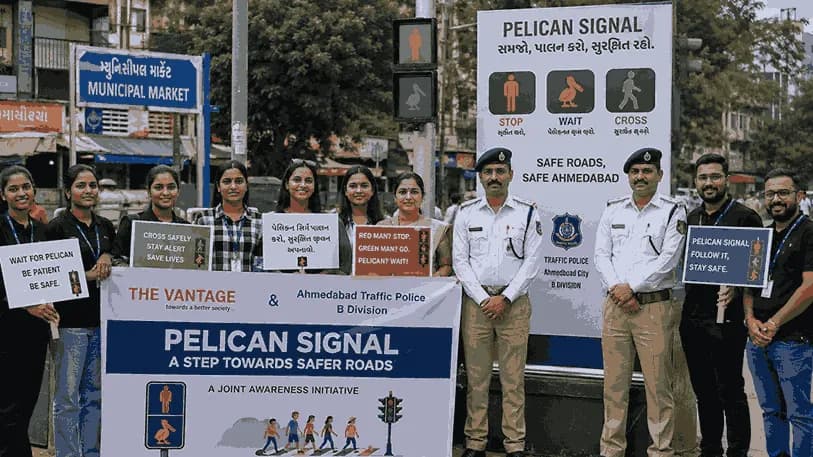 Ahmedabad Traffic Awareness Drive on Pelican Signals, Citizens Urged to Follow Road Safety Rules Ahmedabad Traffic Awareness Drive on Pelican Signals, Citizens Urged to Follow Road Safety Rules