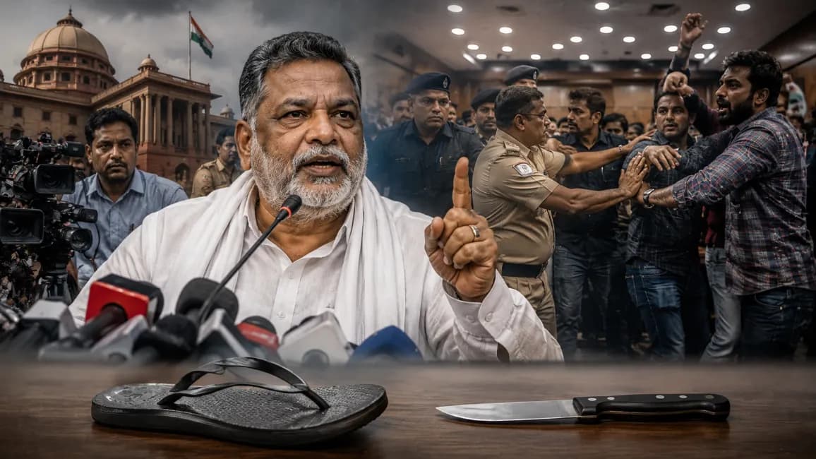 Slipper Attack Disrupts Pappu Yadav Press Conference in Delhi, Two Detained Slipper Attack Disrupts Pappu Yadav Press Conference in Delhi, Two Detained