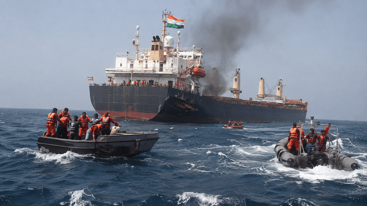 India-Flagged Ship Sinks in Red Sea After Attack, All Crew Members Rescued India-Flagged Ship Sinks in Red Sea After Attack, All Crew Members Rescued