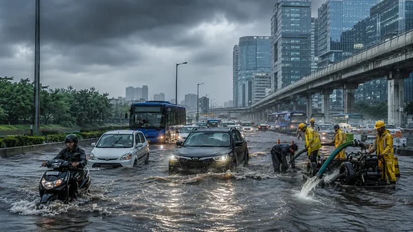 Heavy Rain Triggers Waterlogging Traffic Chaos in Delhi-NCR Gurugram Advises WFH Heavy Rain Triggers Waterlogging Traffic Chaos in Delhi-NCR Gurugram Advises WFH
