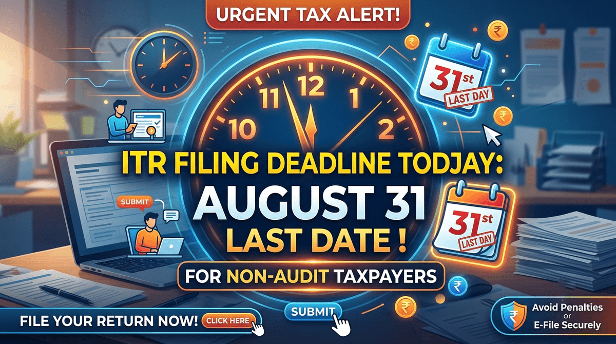 ITR Filing Deadline Today: August 31 Last Date for Non-Audit Taxpayers ITR Filing Deadline Today: August 31 Last Date for Non-Audit Taxpayers