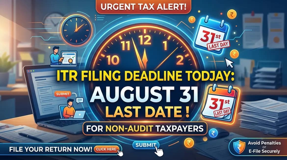 ITR Filing Deadline Today: August 31 Last Date for Non-Audit Taxpayers ITR Filing Deadline Today: August 31 Last Date for Non-Audit Taxpayers