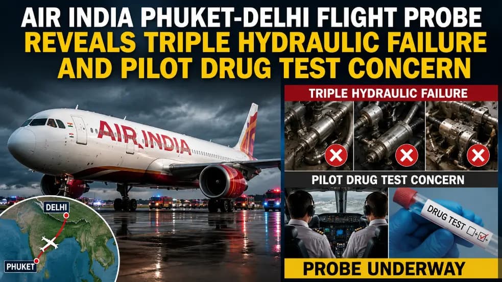 Air India Phuket-Delhi Flight Probe Reveals Triple Hydraulic Failure and Pilot Drug Test Concern Air India Phuket-Delhi Flight Probe Reveals Triple Hydraulic Failure and Pilot Drug Test Concern