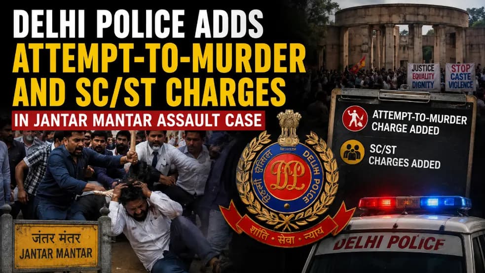 Delhi Police Adds Attempt-to-Murder and SC/ST Charges in Jantar Mantar Assault Case Delhi Police Adds Attempt-to-Murder and SC/ST Charges in Jantar Mantar Assault Case