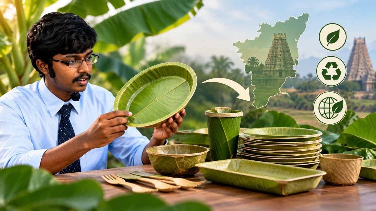 Tamil Nadu Innovator Turns Banana Leaves Into Biodegradable Utensils Tamil Nadu Innovator Turns Banana Leaves Into Biodegradable Utensils