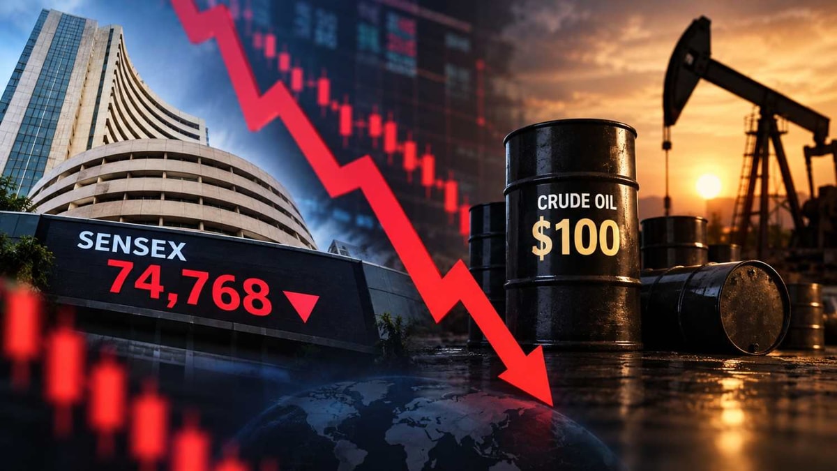 Stock Market Falls Crude Oil Crosses 100 Dollars Sensex Opens at 74768 Stock Market Falls Crude Oil Crosses 100 Dollars Sensex Opens at 74768