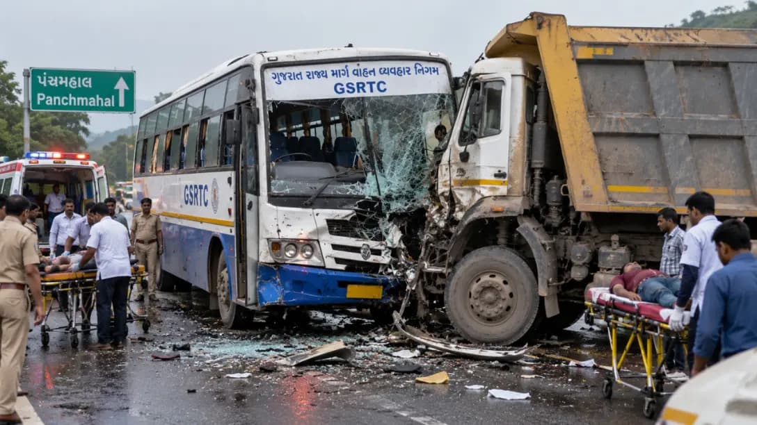 Accident Between ST Bus and Dumper in Panchmahal, Over 15 Injured Accident Between ST Bus and Dumper in Panchmahal, Over 15 Injured