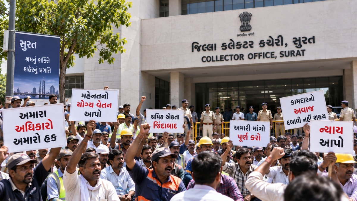 Workers Launch Major Protest at Collector's Office in Surat Workers Launch Major Protest at Collector's Office in Surat