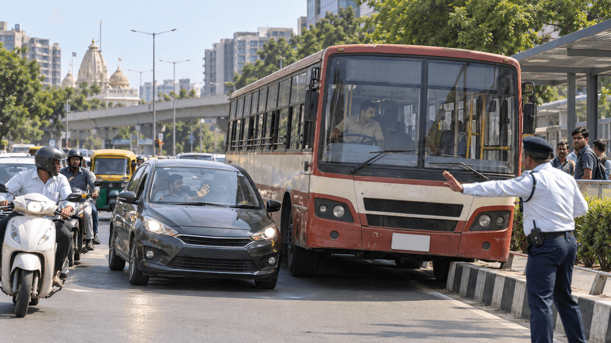 Incident at ISKCON Cross Road due to AMTS bus driver's reckless behavior Incident at ISKCON Cross Road due to AMTS bus driver's reckless behavior