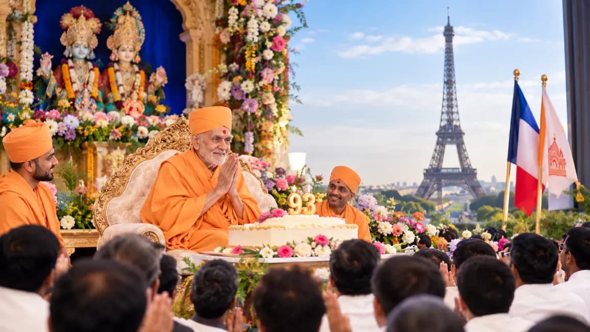 Historic Celebration of Mahant Swami Maharaj's 93rd Birthday in France Historic Celebration of Mahant Swami Maharaj's 93rd Birthday in France