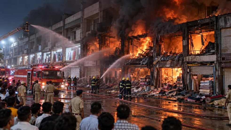 Fire Incident at Saroli Textile Market in Surat, Four Shops Destroyed Fire Incident at Saroli Textile Market in Surat, Four Shops Destroyed