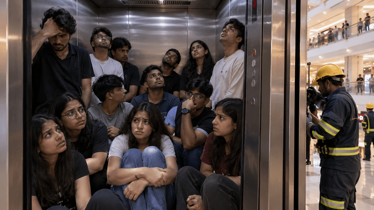 13 Friends Trapped in Elevator at Udhna Mall for 45 Minutes 13 Friends Trapped in Elevator at Udhna Mall for 45 Minutes