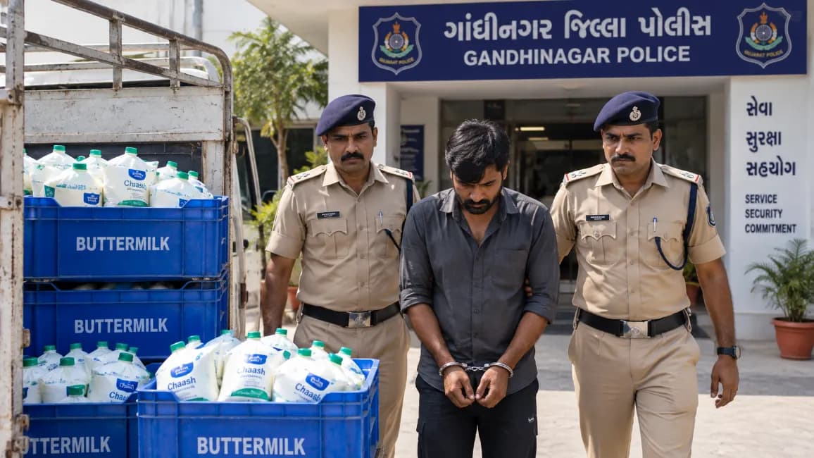 A Man from Gokulpur Apprehended for Stealing Buttermilk Crates in Gandhinagar A Man from Gokulpur Apprehended for Stealing Buttermilk Crates in Gandhinagar