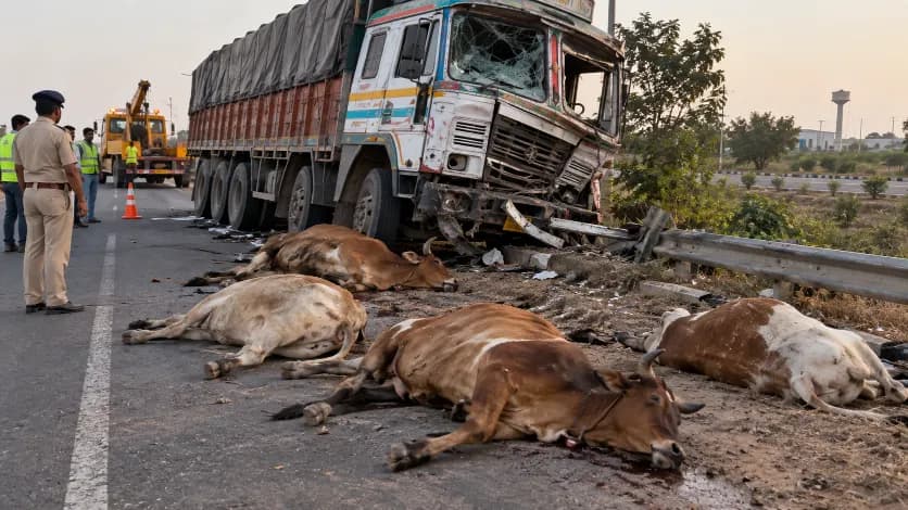 Five Cows Killed in Truck Accident in Sanand Five Cows Killed in Truck Accident in Sanand