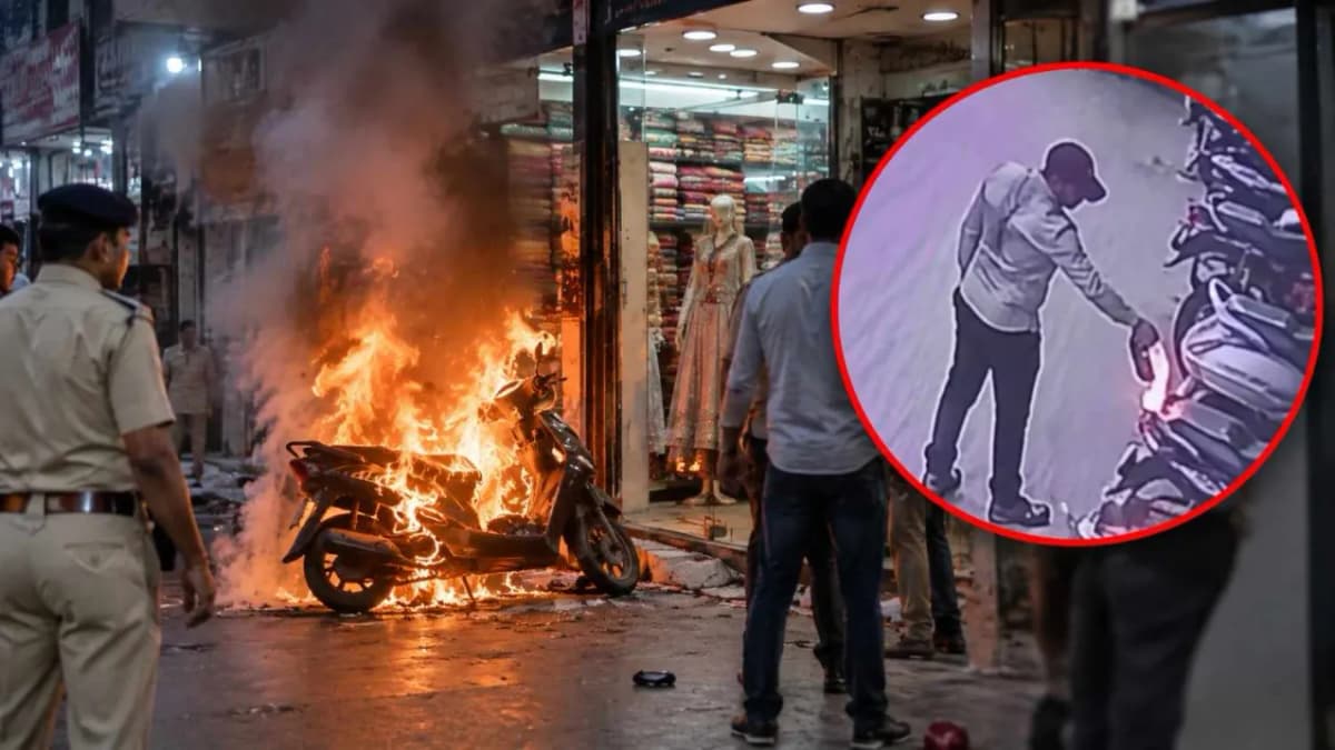 Suspect Caught on CCTV Setting Bike Ablaze in Surat Textile Market
