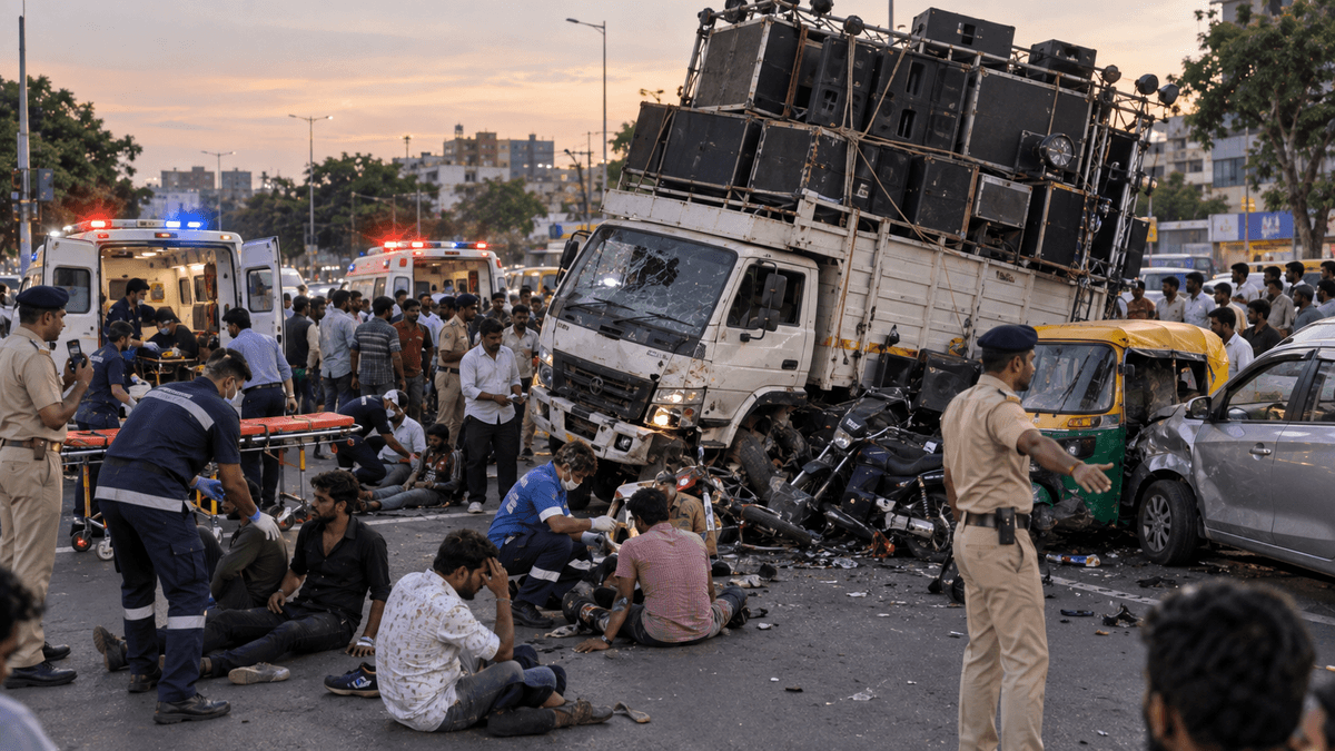 DJ Vehicle Accident in Rajkot: 10 Injured DJ Vehicle Accident in Rajkot: 10 Injured