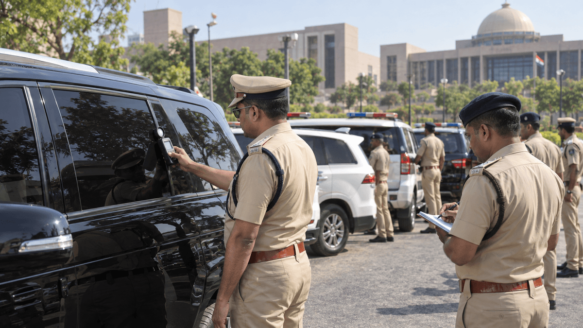 Discussion on Black Film Police Vehicles in Gandhinagar Discussion on Black Film Police Vehicles in Gandhinagar