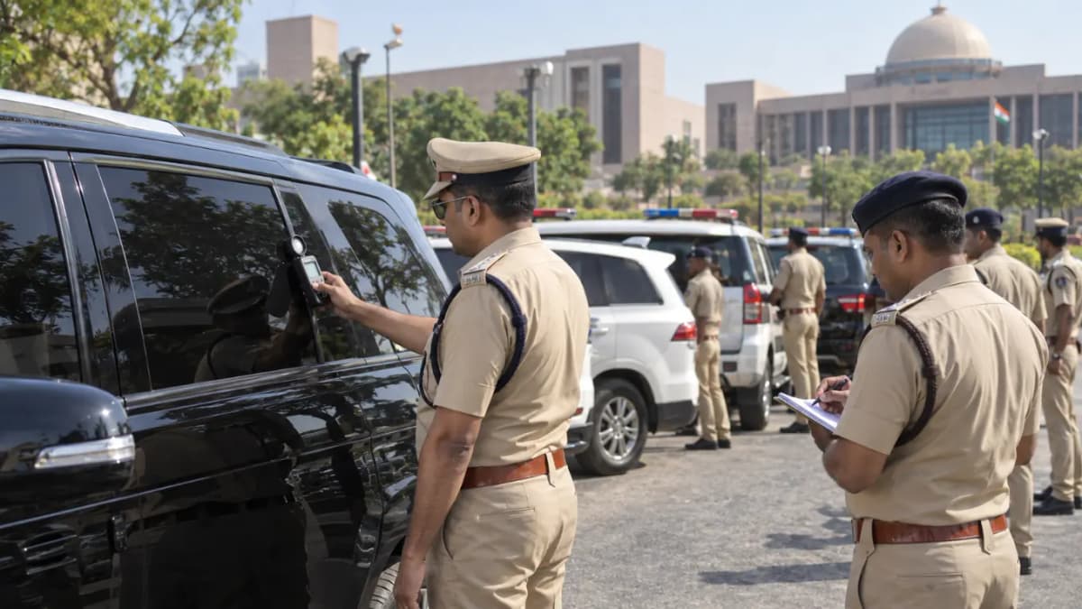 Discussion on Black Film Police Vehicles in Gandhinagar