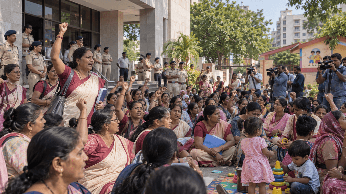 Anganwadi Workers Protest for Wage Increase Anganwadi Workers Protest for Wage Increase