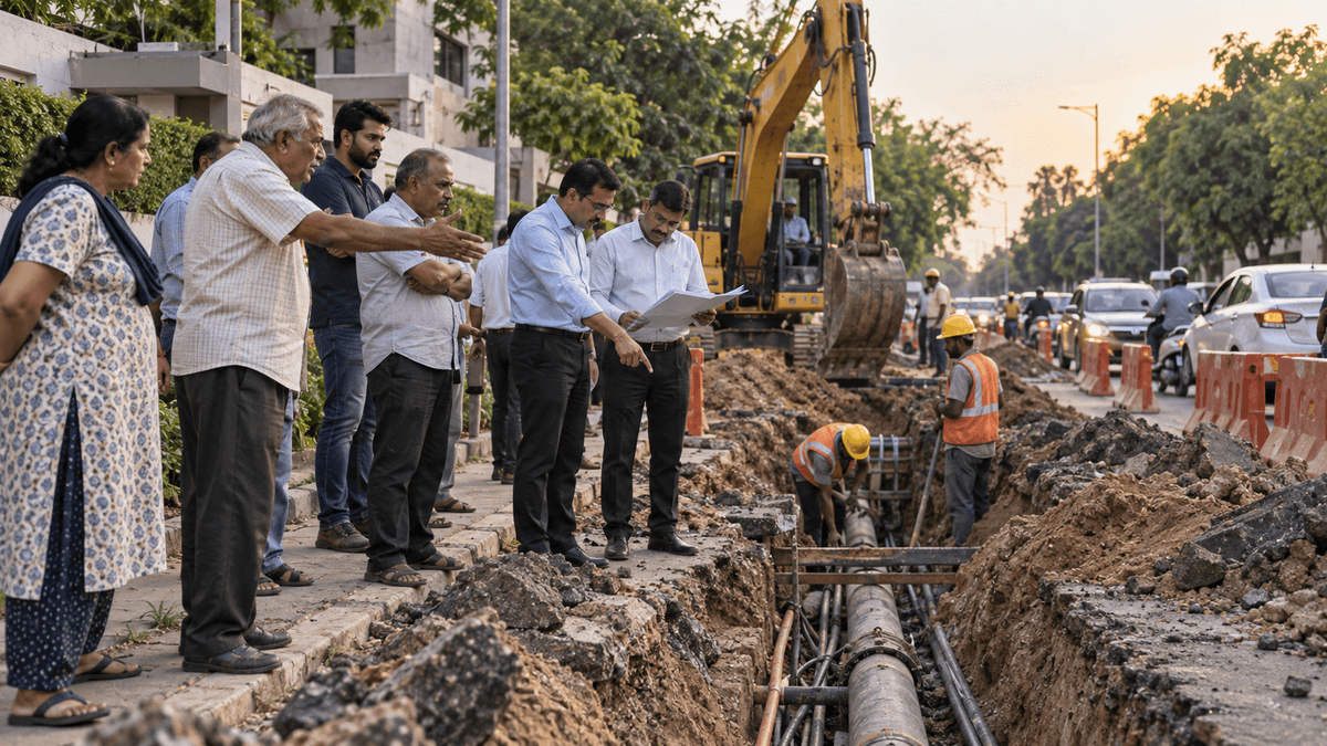 Controversy Over Digging Up Road Again in Gandhinagar's Sector 11 Controversy Over Digging Up Road Again in Gandhinagar's Sector 11