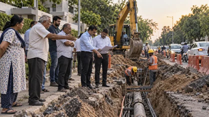 Controversy Over Digging Up Road Again in Gandhinagar's Sector 11 Controversy Over Digging Up Road Again in Gandhinagar's Sector 11