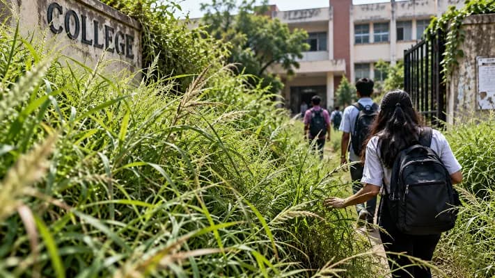 Students' Safety at Risk Due to Overgrown Grass in Rajkot College