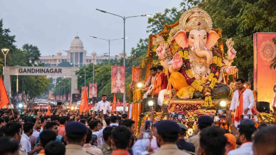 Thousands Gather at Gandhinagar Ganesh Carnival for Grand Celebration