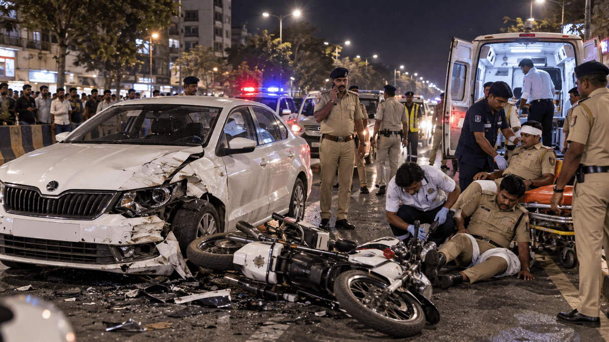 Drunk Driver Accident in Rajkot Injures 2 Police Constables Drunk Driver Accident in Rajkot Injures 2 Police Constables