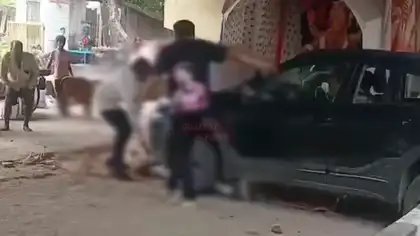 Car Runs Over Sleeping Man Near Ganpati Pandal in Surat, Man Survives; Video Goes Viral