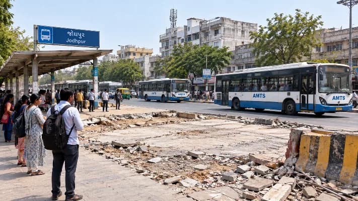 Ahmedabad Jodhpur AMTS Bus Stand Removed, Commuters Angry Ahmedabad Jodhpur AMTS Bus Stand Removed, Commuters Angry
