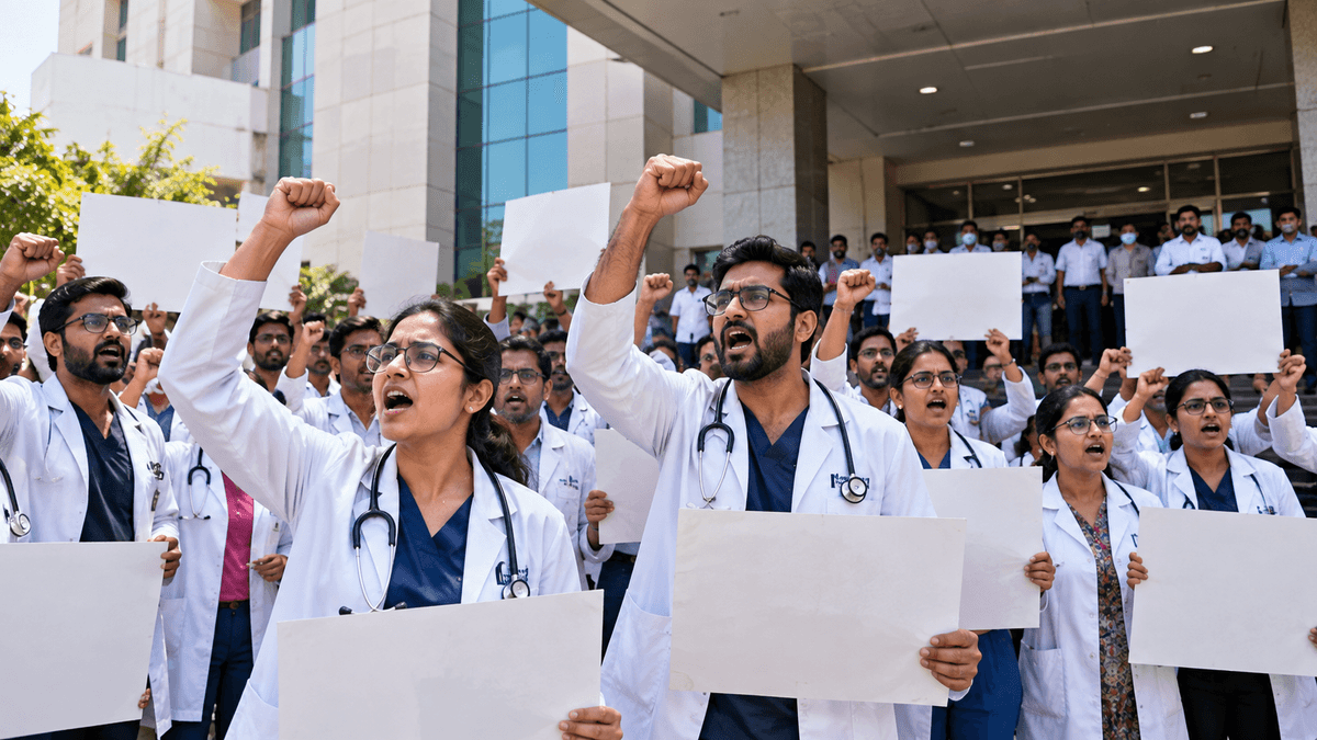 Resident Doctors Protest at AIIMS Rajkot, Demand Immediate Action Against Harassment Allegations Resident Doctors Protest at AIIMS Rajkot, Demand Immediate Action Against Harassment Allegations