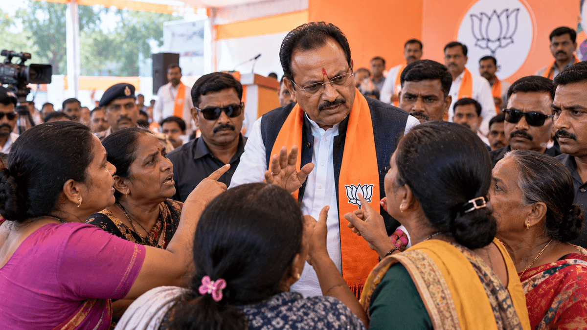 BJP Leader Vagahani Faces Questions from Local Women During Public Speech BJP Leader Vagahani Faces Questions from Local Women During Public Speech