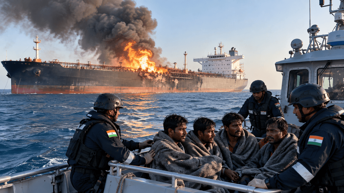Projectile Attack on Oil Tanker in Strait of Hormuz, Five Indian Sailors Rescued Safely Projectile Attack on Oil Tanker in Strait of Hormuz, Five Indian Sailors Rescued Safely