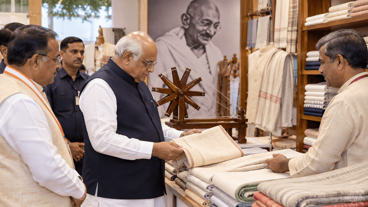 Gujarat's Chief Minister Purchases Khadi on Gandhi Jayanti Gujarat's Chief Minister Purchases Khadi on Gandhi Jayanti
