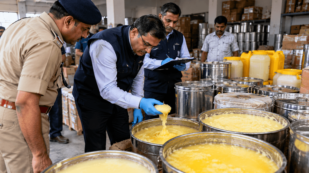 Suspicious Ghee Seized in Gandhinagar, Investigation Underway Suspicious Ghee Seized in Gandhinagar, Investigation Underway