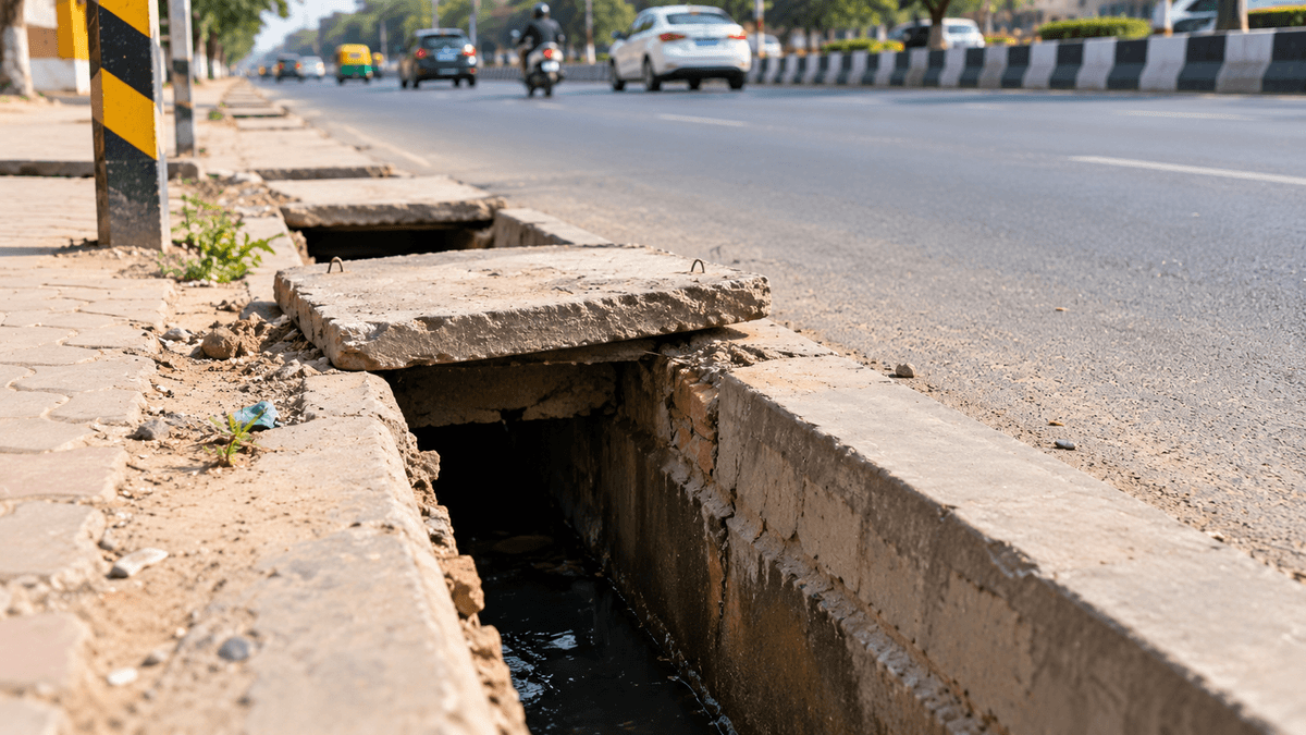 10-Year-Old Girl Falls into an Open Drain on Ahmedabad's Vishala-Narol Road 10-Year-Old Girl Falls into an Open Drain on Ahmedabad's Vishala-Narol Road