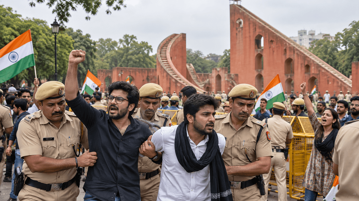 CJP Leaders Saurav Das and Ashutosh Ranka Detained During Jantar Mantar Protest CJP Leaders Saurav Das and Ashutosh Ranka Detained During Jantar Mantar Protest